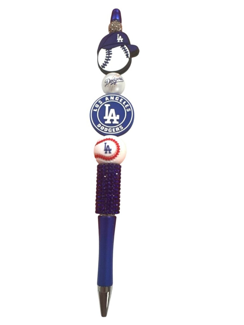 Los Angeles Dodgers Themed Blue Decorative Pen with Baseball Charms & Rhinestone